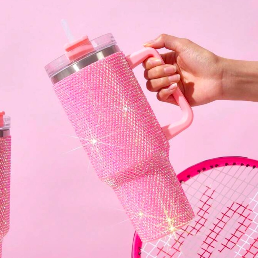 Pink Bling Rhinestone Glam Diamond Tumbler Stainless Steel 40oz Cup